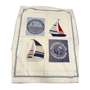Rare Vintage 90s Quilt Nantucket Sailing Canvas Comforter Blanket Twin Nautical